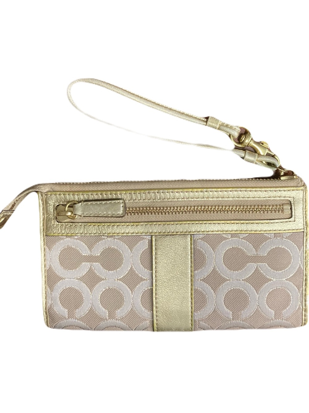 Coach Julia Op Art Zip Wristlet/Wallet. Khaki Beige & Gold Canvas Leather EUC - Picture 3 of 16